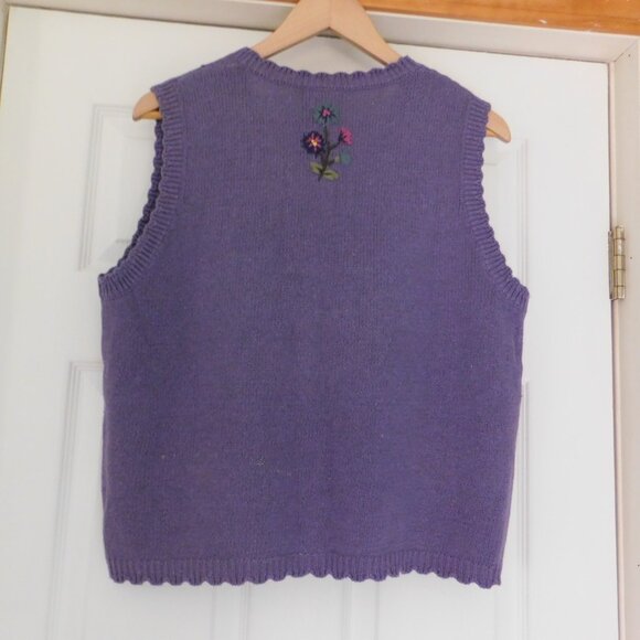Vtg Northern Reflections Sweater Vest Embroidered Floral Purple Grannycore Large - Picture 5 of 6